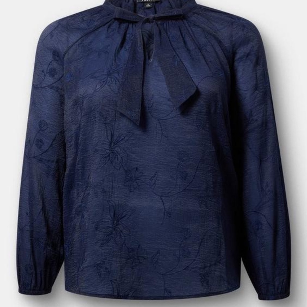 torrid Navy Floral Tie-Neck Blouse